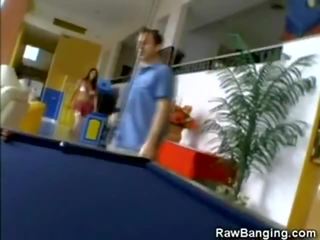Cutie Gets Gangbanged By Studs Playing Pool