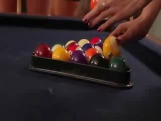 Charming Lane sistas playing pool Nude and get into a Lezzy Four some