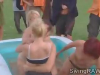 First-rate Blonde And Brunette Babes Swap Couples At The Pool