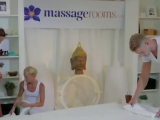 Saperangan of masseurs gangbanging brunette